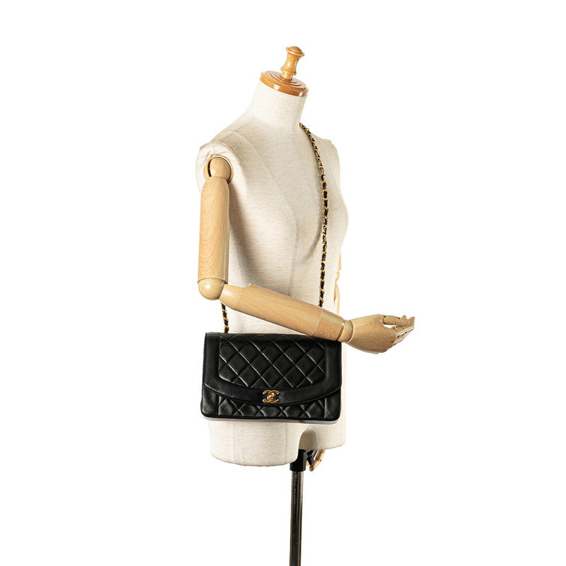 Chanel Diana 25 Lambskin Shoulder Bag Black Gold