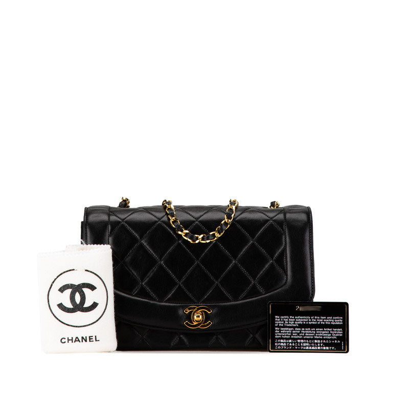 Chanel Diana 25 Lambskin Shoulder Bag Black Gold