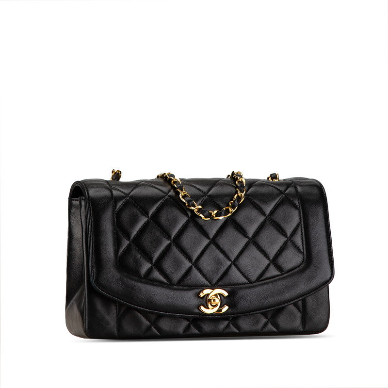 Chanel Diana 25 Lambskin Shoulder Bag Black Gold