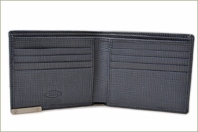 Tod's Embossed Leather Bifold Wallet Navy in Pristine Condition