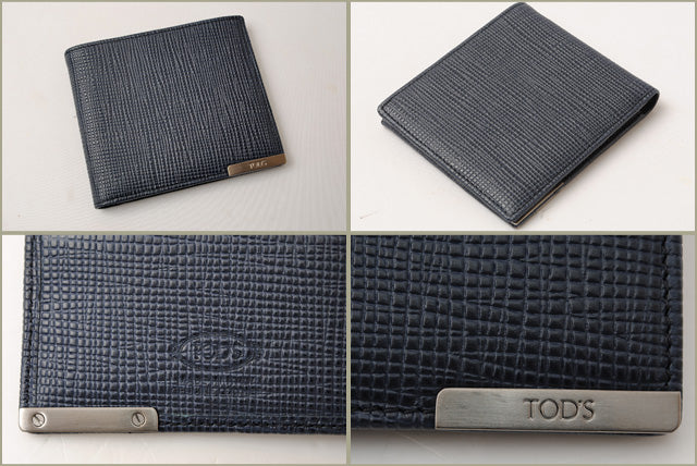 Tod's Embossed Leather Bifold Wallet Navy in Pristine Condition