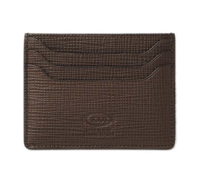 Tod's Embossed Leather Card Case Dark Brown