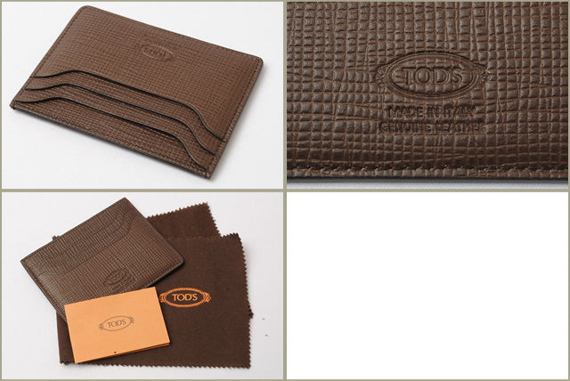 Tod's Embossed Leather Card Case Dark Brown