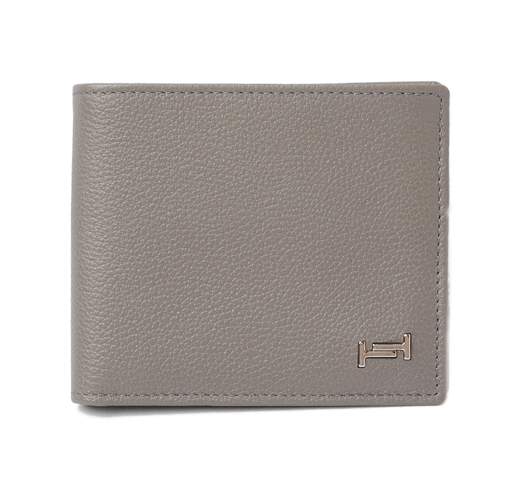 Tod's Men's Leather Bifold Wallet Double T Metal Logo Gray