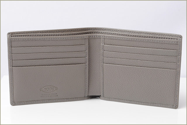 Tod's Men's Leather Bifold Wallet Double T Metal Logo Gray