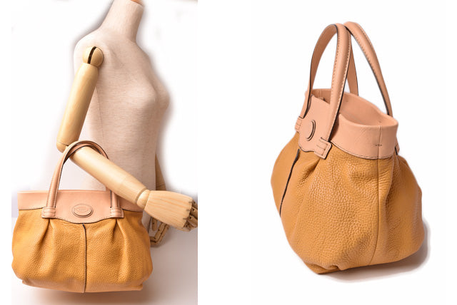 Tod's Soft Leather Tote/Shoulder Bag Mustard/Natural