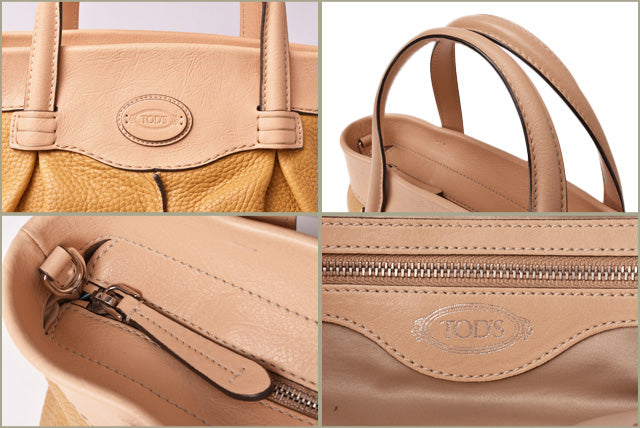 Tod's Soft Leather Tote/Shoulder Bag Mustard/Natural