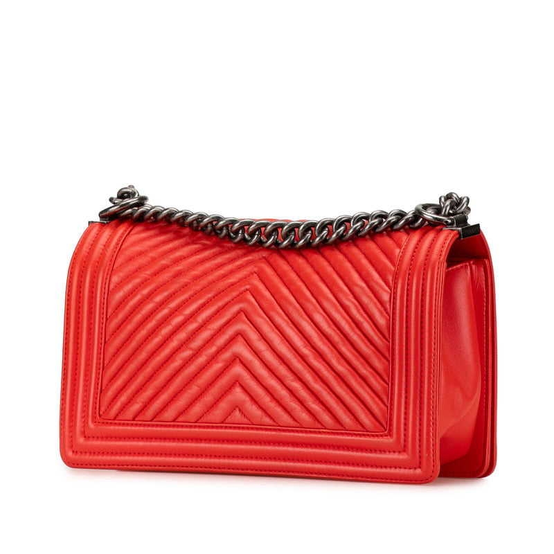 Chanel Boy V-Stitch Chain Shoulder Bag Red