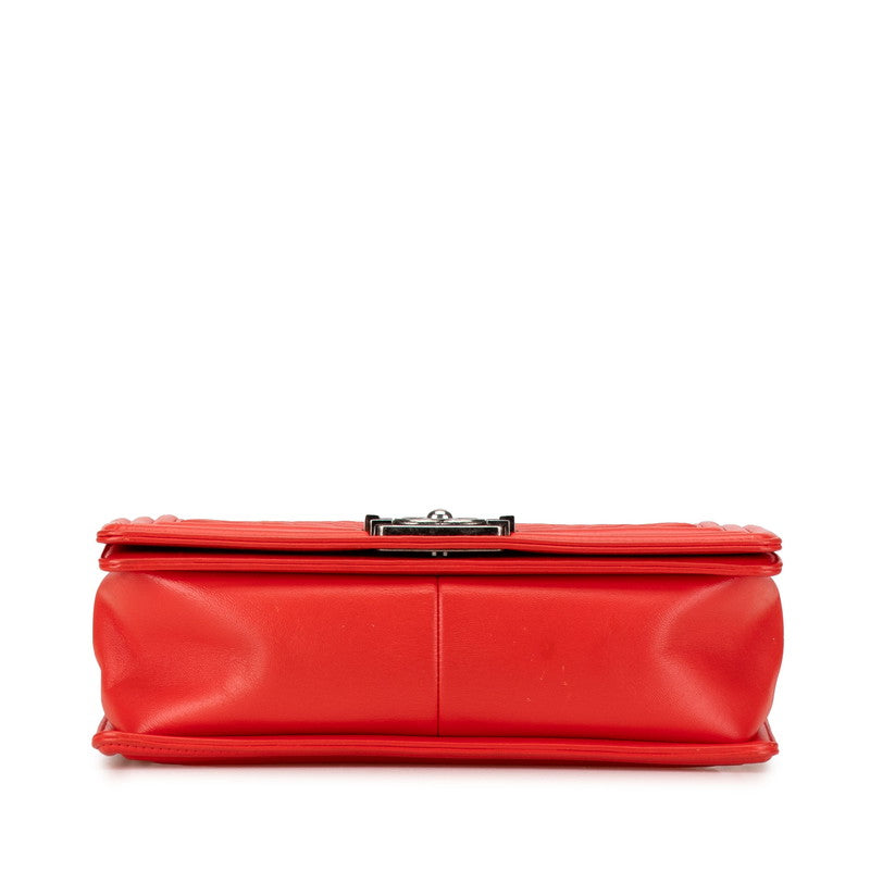 Chanel Boy V-Stitch Chain Shoulder Bag Red