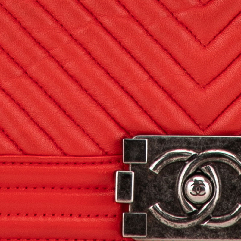 Chanel Boy V-Stitch Chain Shoulder Bag Red