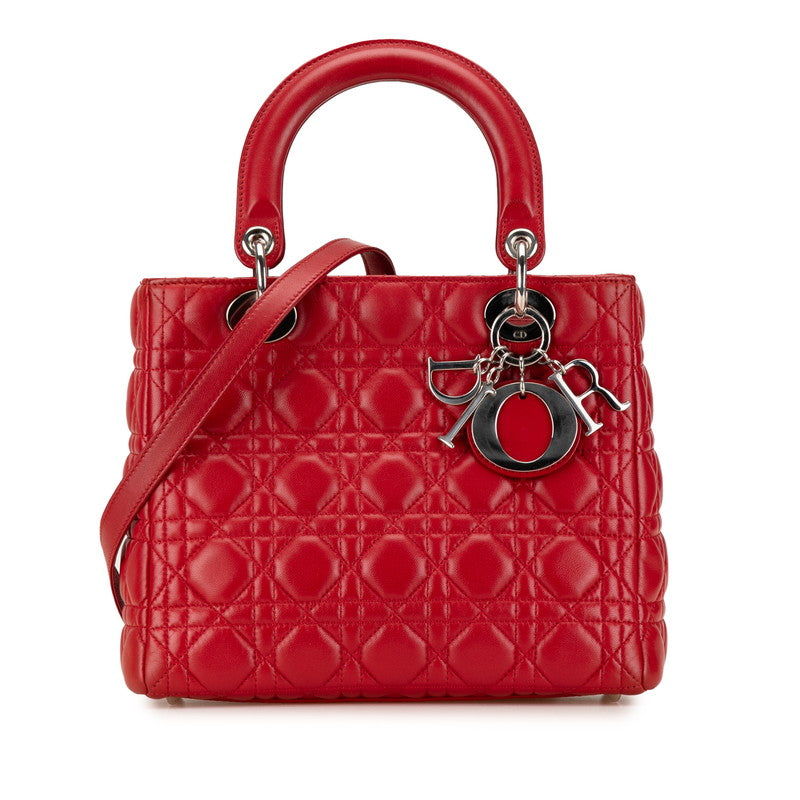 Dior Lady Dior Red Lambskin 2WAY Handbag