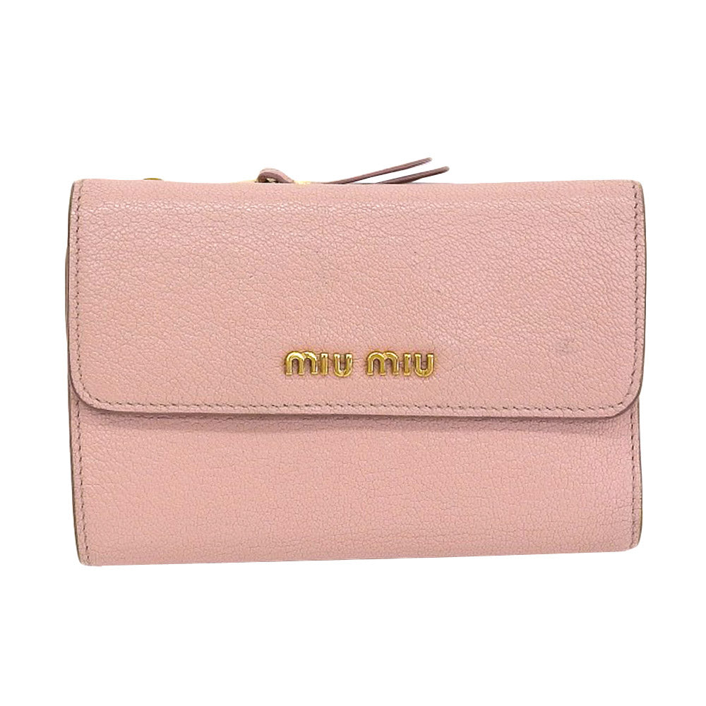 Miu Miu Leather L-Zip Trifold Wallet Pink 5ML014 in Very Good Condition