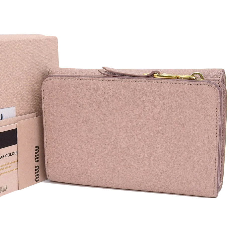 Miu Miu Leather L-Zip Trifold Wallet Pink 5ML014