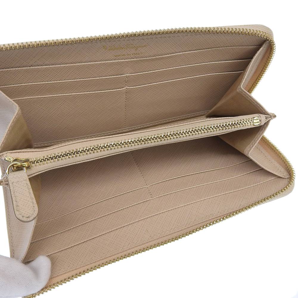 Salvatore Ferragamo Vara Ribbon Leather Long Wallet Beige