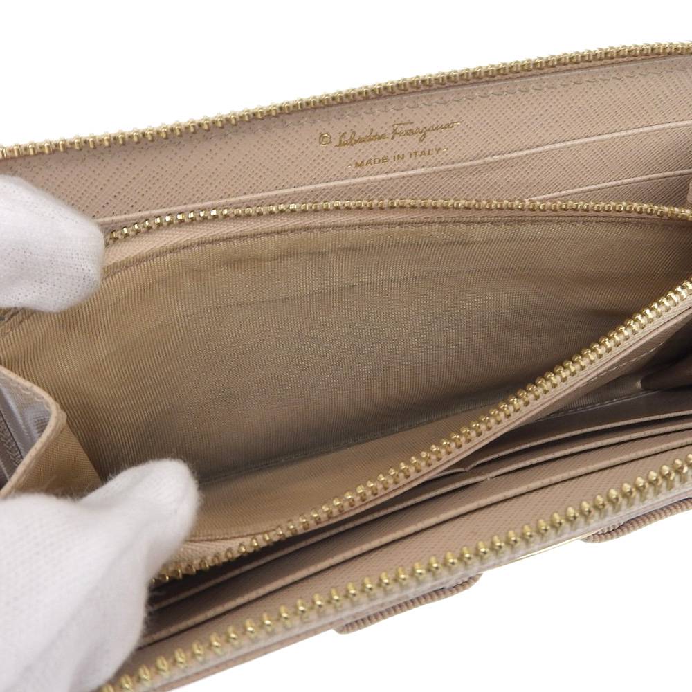 Salvatore Ferragamo Vara Ribbon Leather Long Wallet Beige