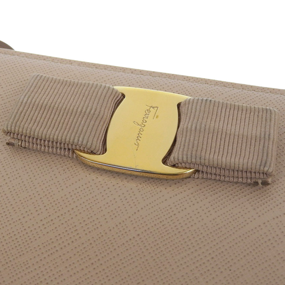 Salvatore Ferragamo Vara Ribbon Leather Long Wallet Beige