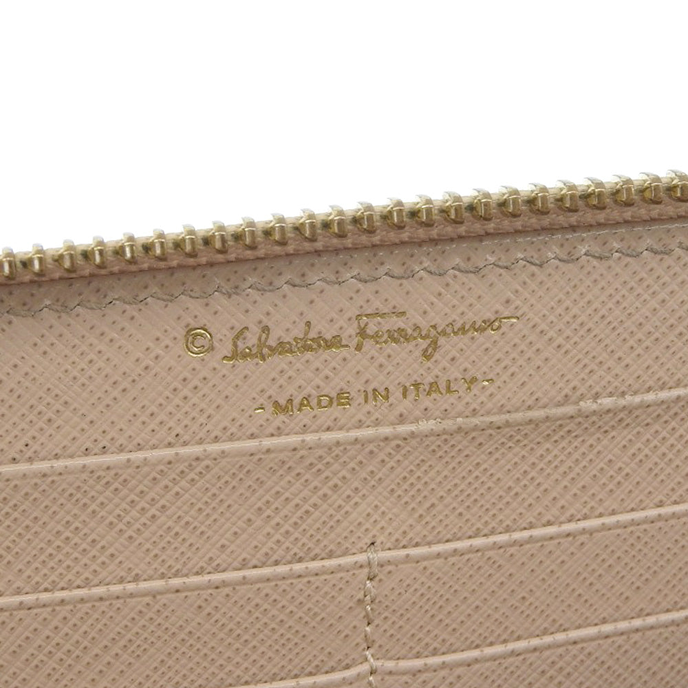 Salvatore Ferragamo Vara Ribbon Leather Long Wallet Beige