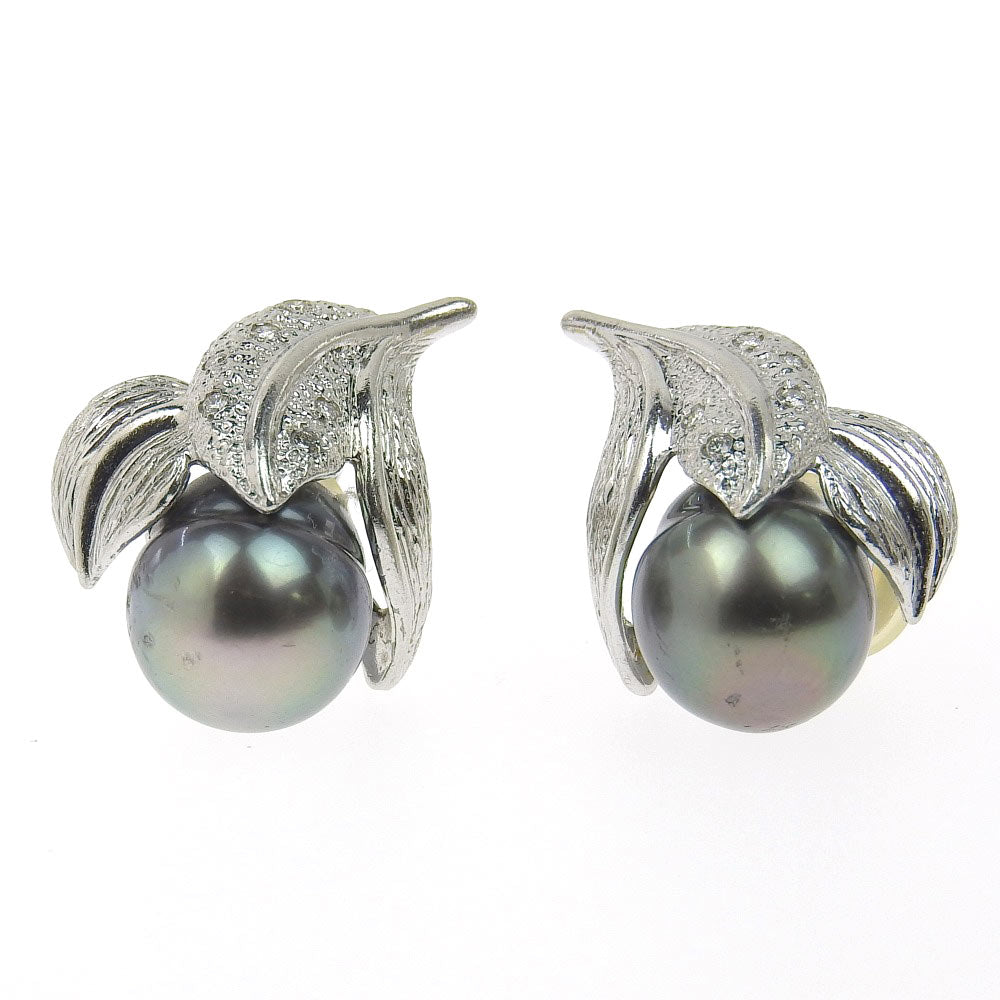 Black Pearl Earrings Pt900 11mm Clip-On in Great Condition