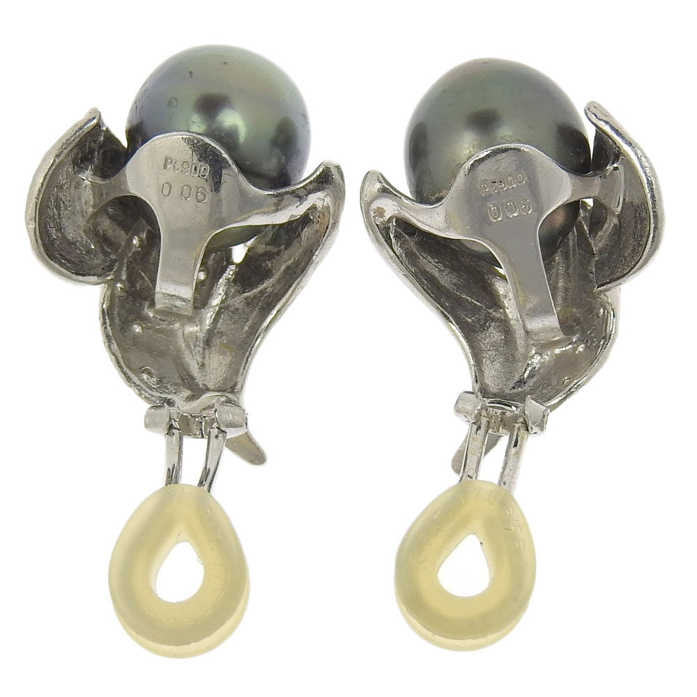 Black Pearl Earrings Pt900 11mm Clip-On in Great Condition