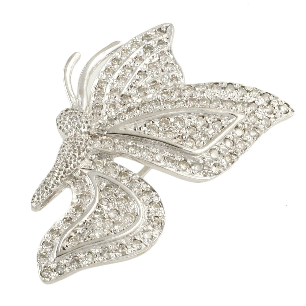 K18WG K14WG Diamond Butterfly Pendant Brooch 1.00ct in Excellent Condition