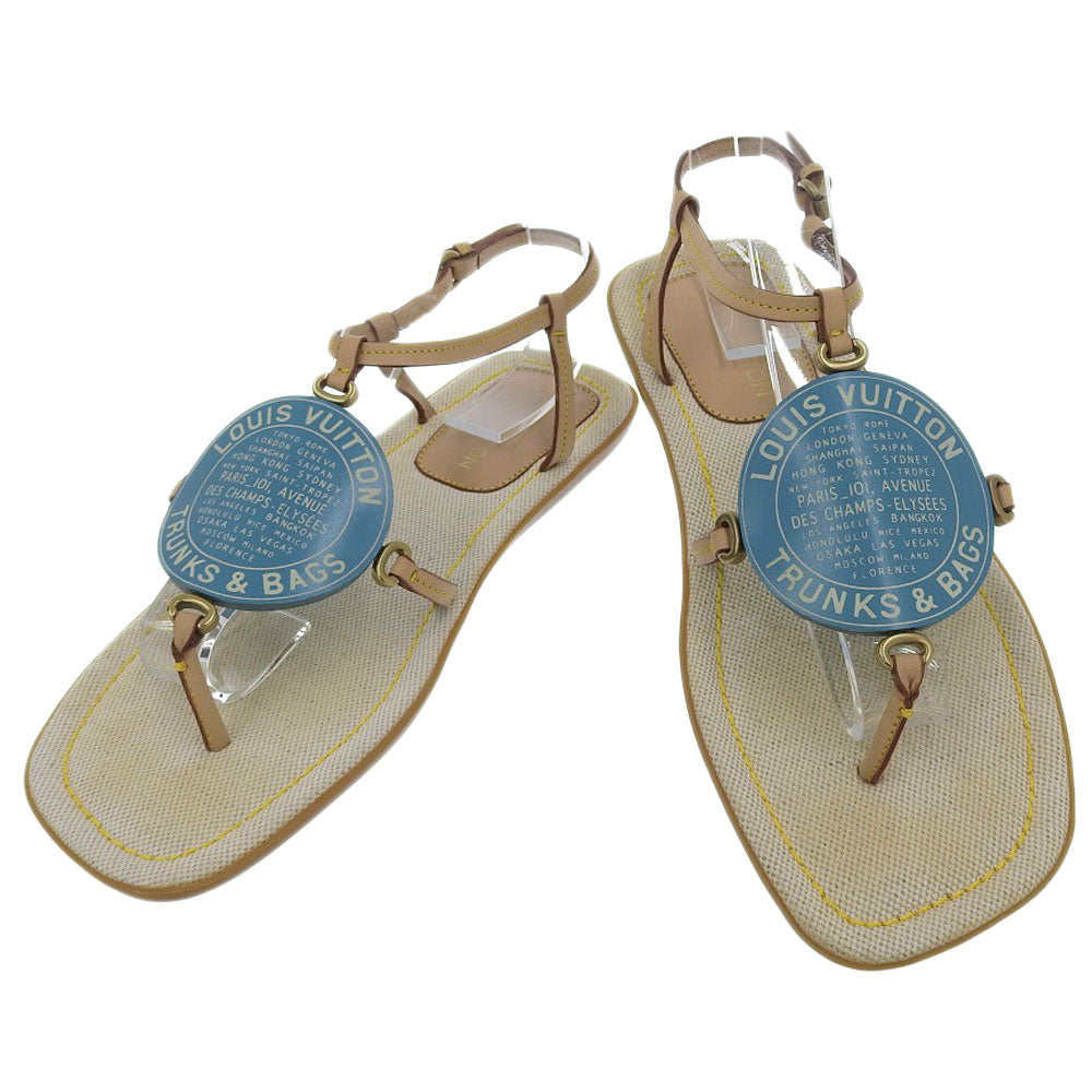 Louis Vuitton Leather Flat T&B Sandals Sky Blue in Great Condition