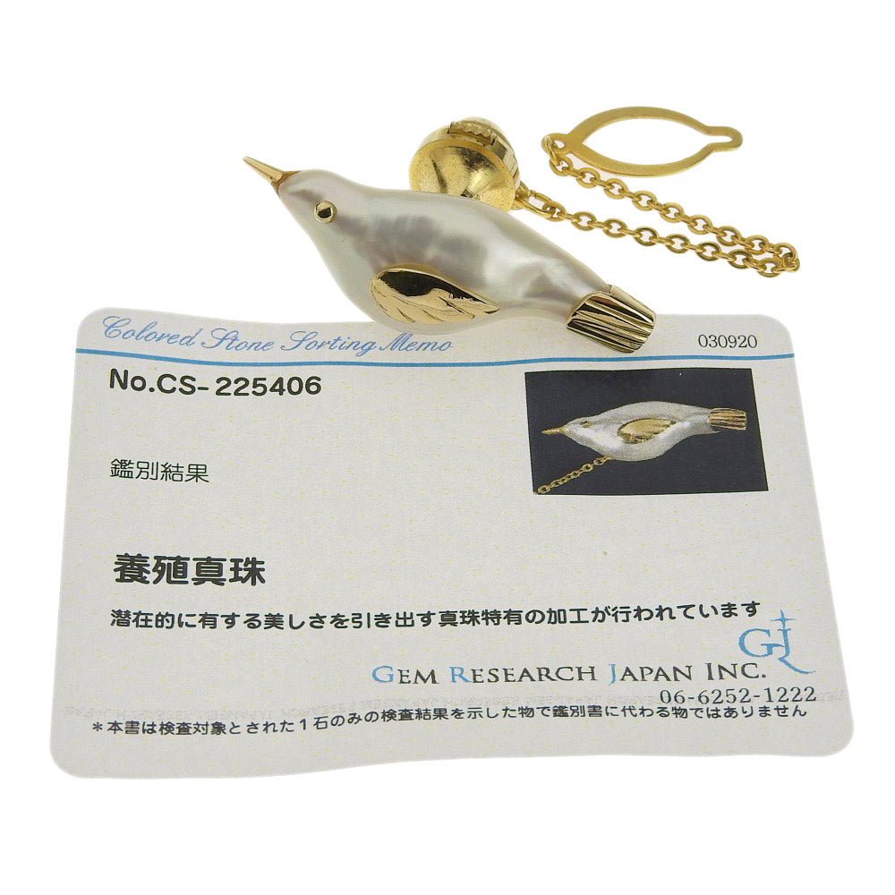 K18YG Pearl Bird Design Tie Pin 5.5cm 4cm 1.5cm in Great Condition