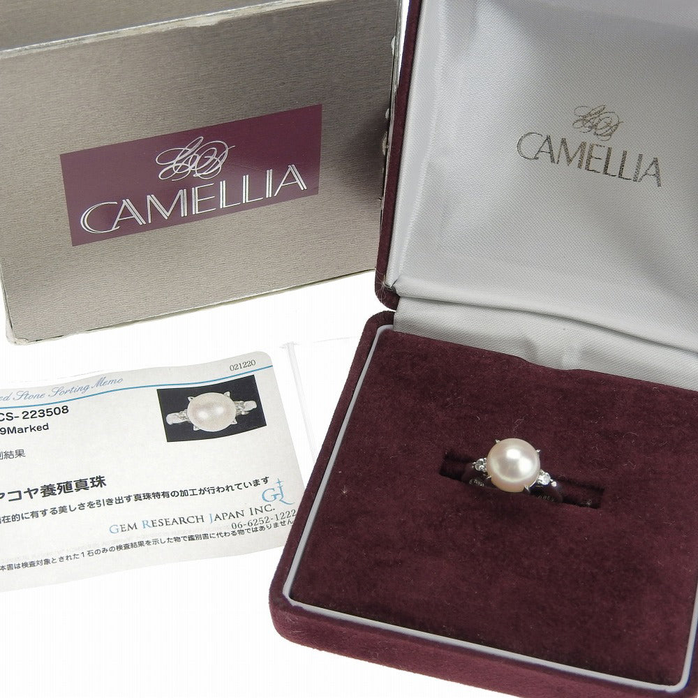 Jewelry MAKI Pt850 Akoya Pearl Diamond Ring Size 7 in Excellent Condition