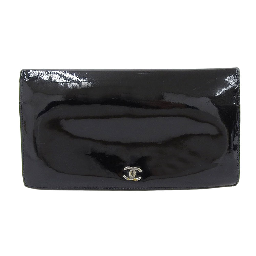 Chanel Black Patent Leather Bifold Long Wallet in Fair Condition