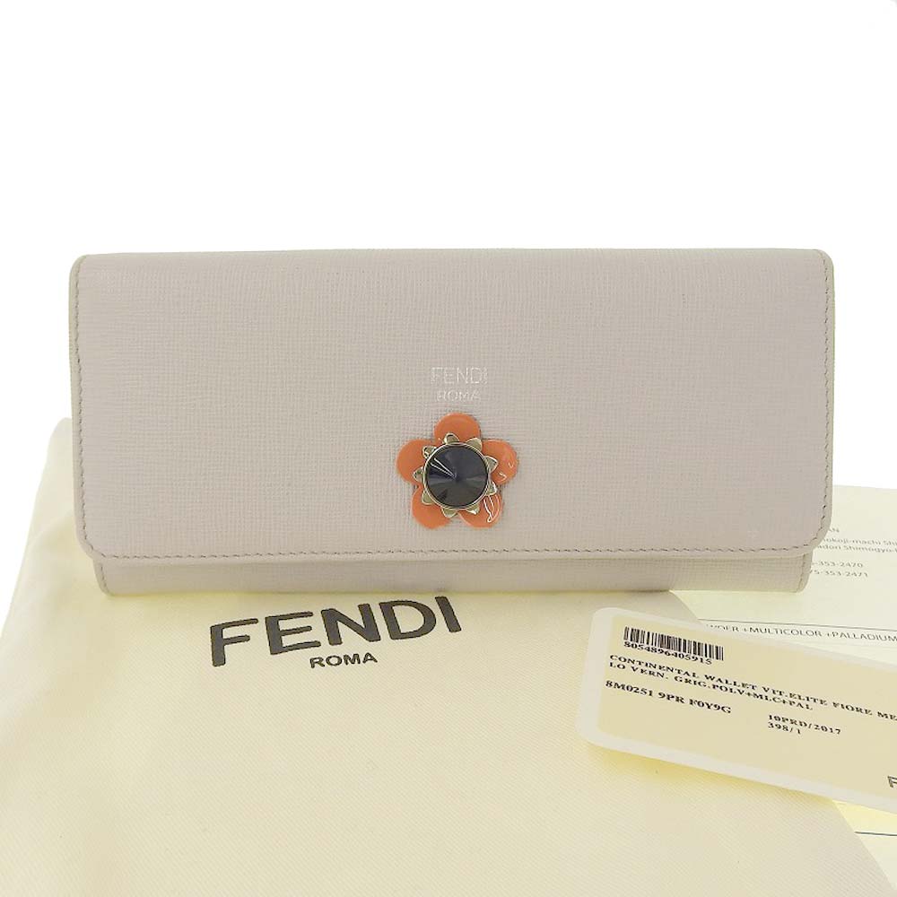 Fendi Leather Long Wallet Light Gray 8M0251 9PRFOY9G in Very Good Condition