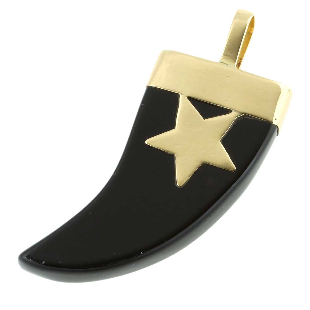 Authentic STAR JEWELRY K18YG Black Chalcedony Pendant in Great Condition