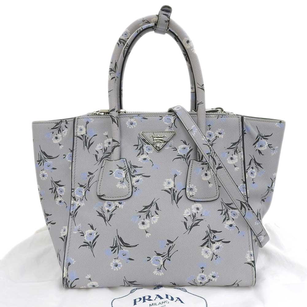 Prada Floral 2-Way Handbag Gray B2625P