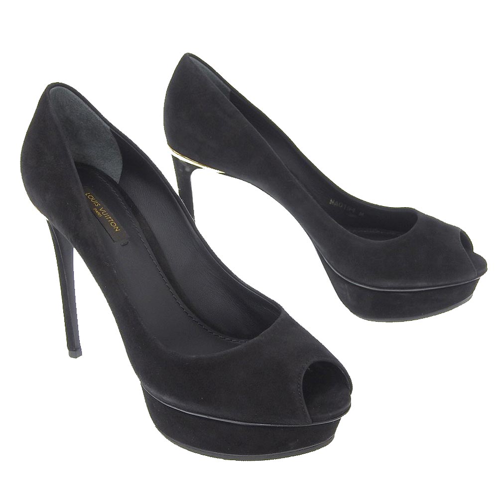 Louis Vuitton Suede Leather Open Toe Pumps Black