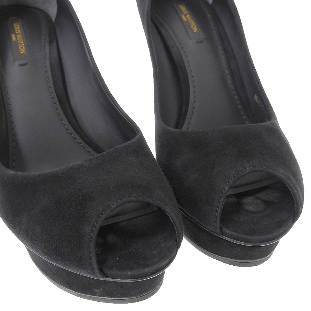 Louis Vuitton Suede Leather Open Toe Pumps Black