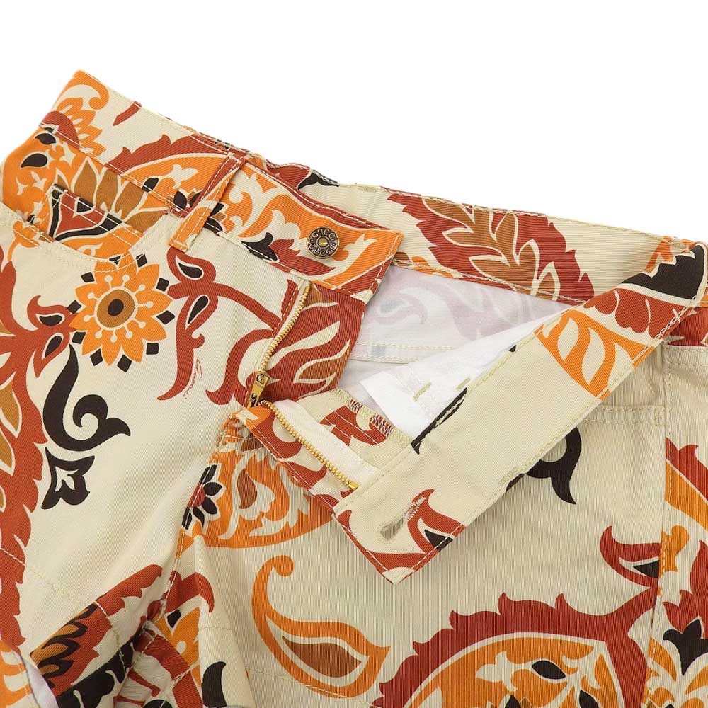 Gucci Floral Cotton Shorts, Cream Orange, Size 36 in Excellent Condition