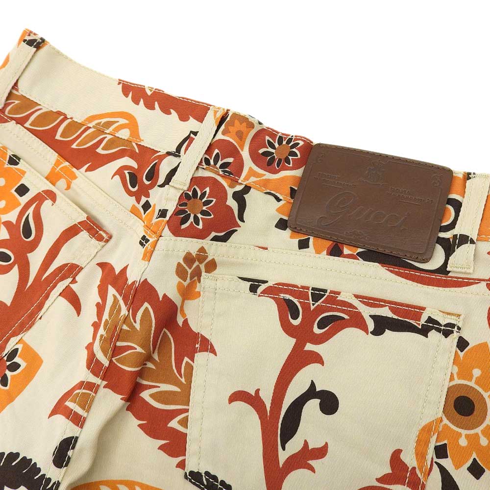 Gucci Floral Cotton Shorts, Cream Orange, Size 36 in Excellent Condition