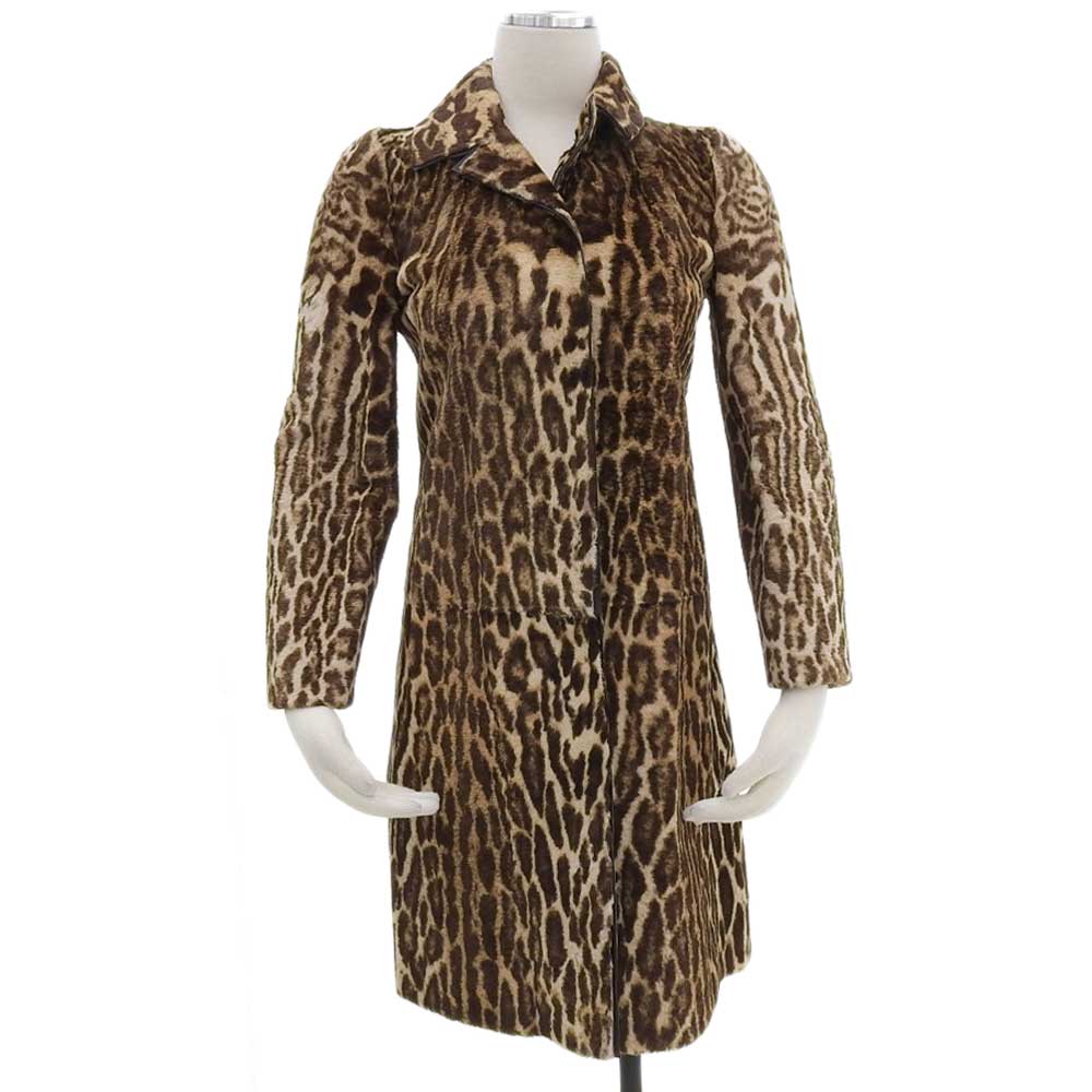 Gucci Leopard Print Fur Coat Brown 36