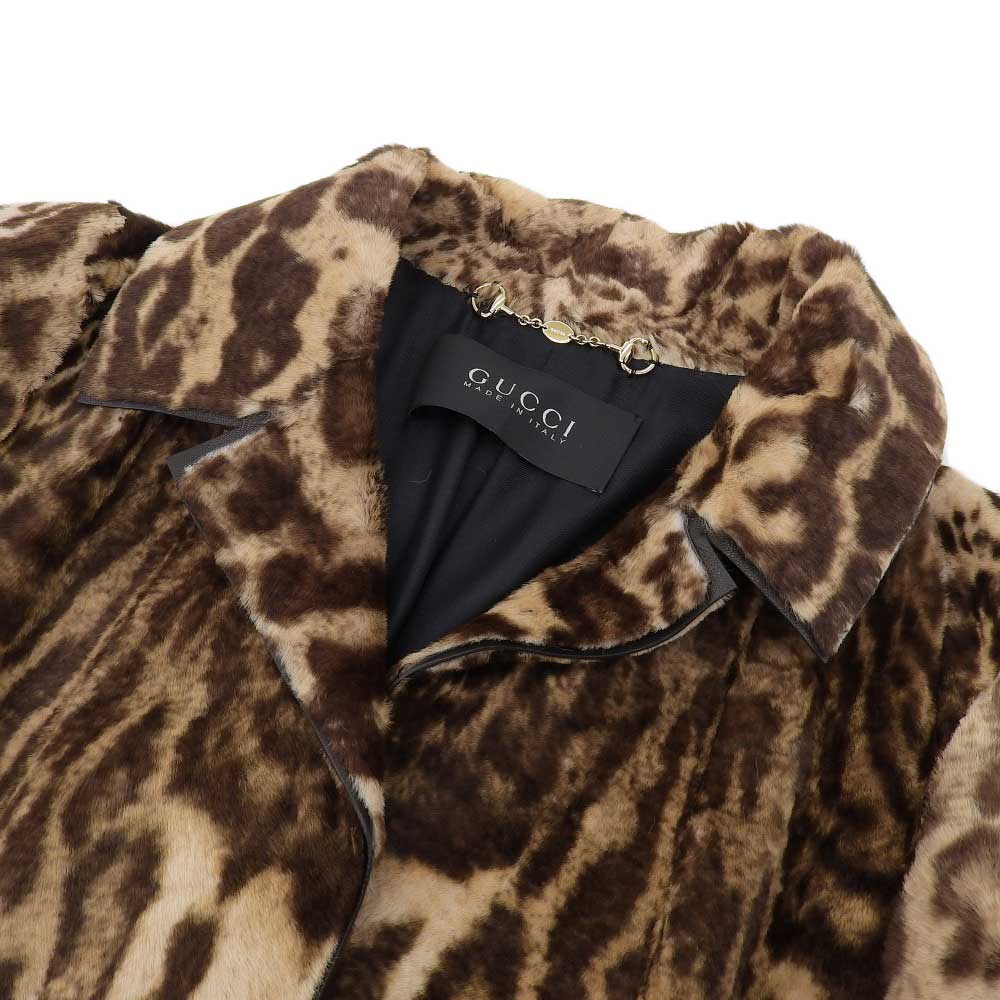 Gucci Leopard Print Fur Coat Brown 36