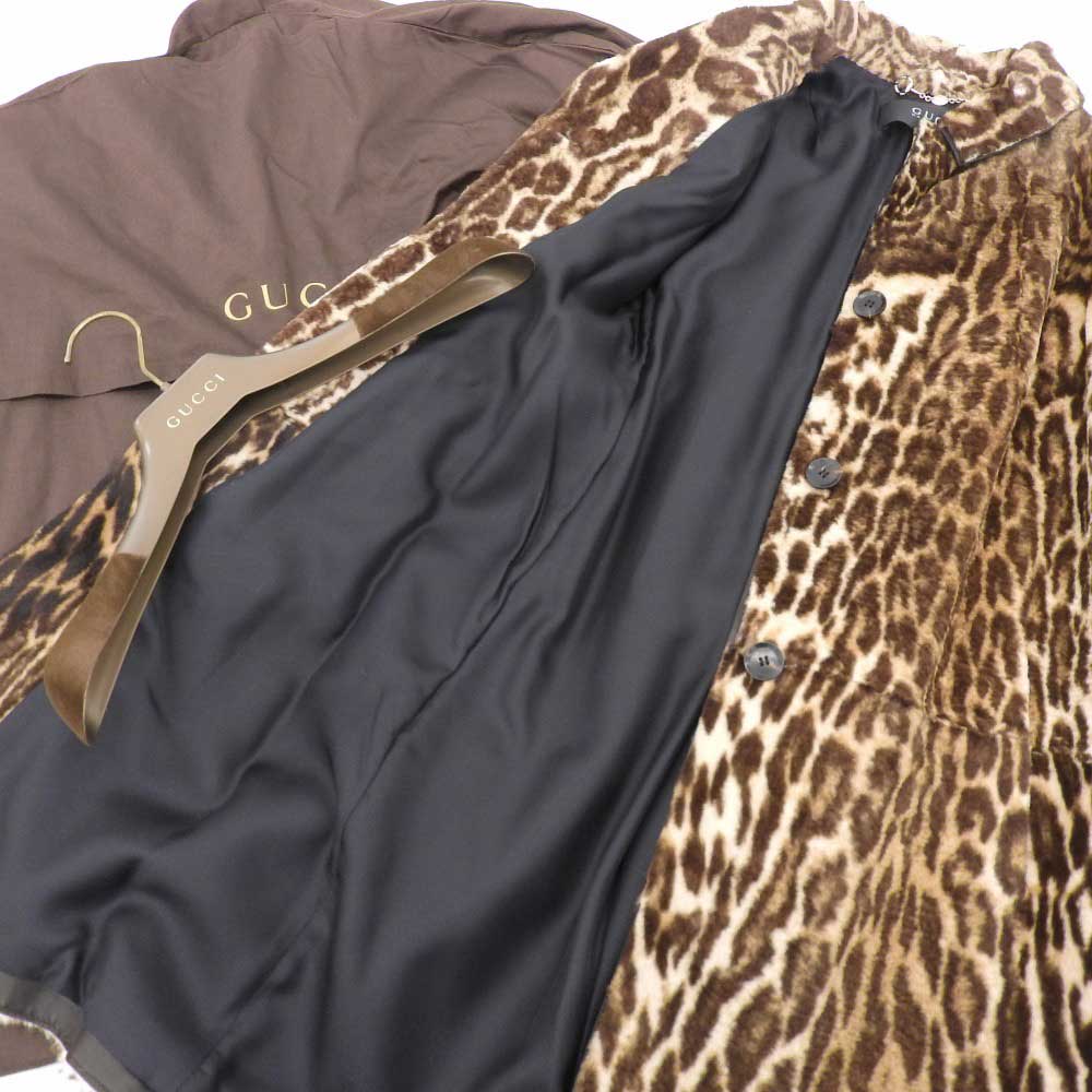 Gucci Leopard Print Fur Coat Brown 36