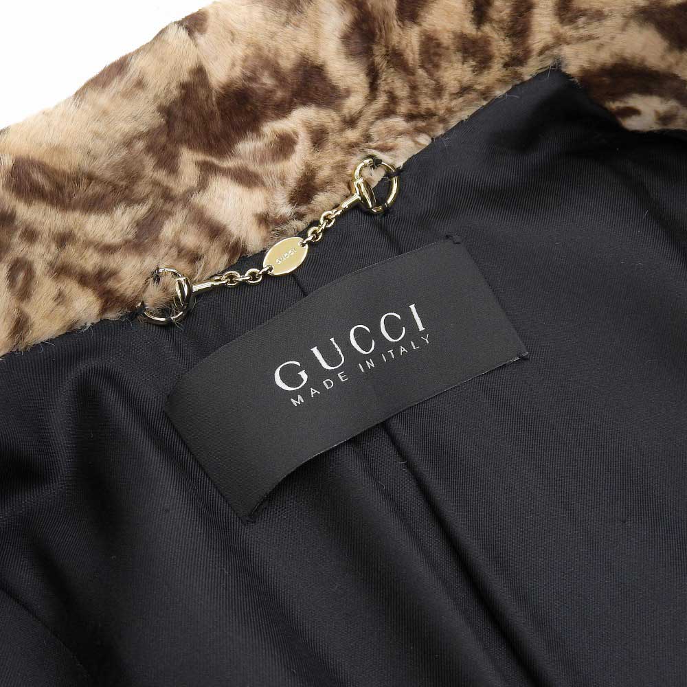 Gucci Leopard Print Fur Coat Brown 36