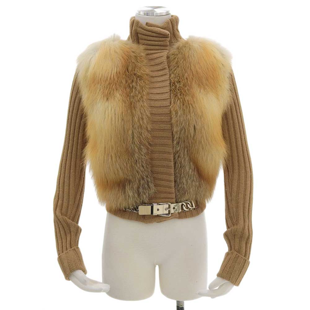 Gucci Camel Fox Fur Knit Jacket XS in Excellent Condition