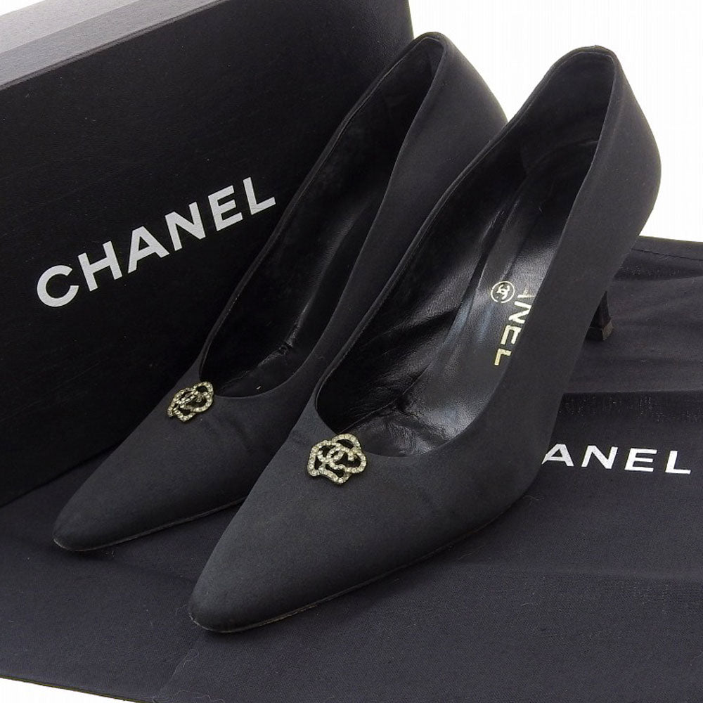 Chanel Satin Heels Pumps Size 38 in Good Condition