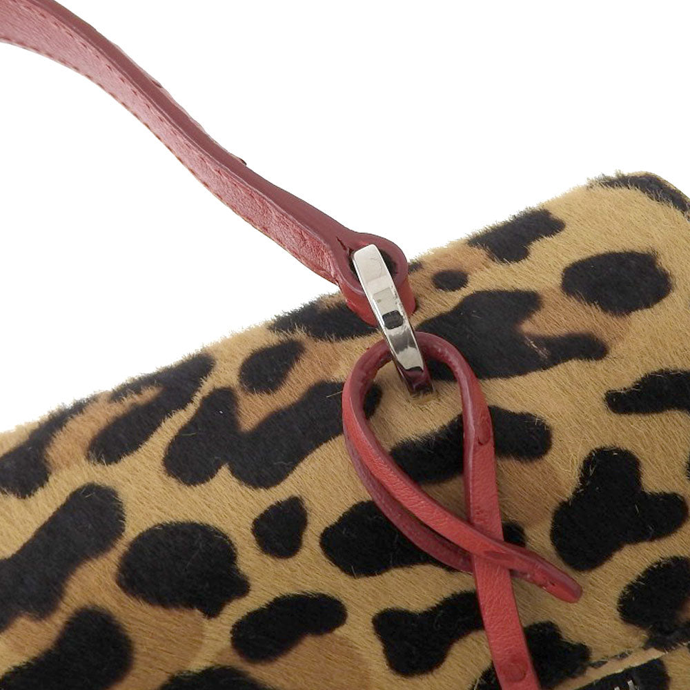 Prada 2WAY Handbag Leopard Ostrich Brown Red 1BA023