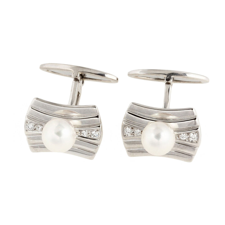 Mikimoto K18WG Pearl Cufflinks with Diamonds in Excellent Condition