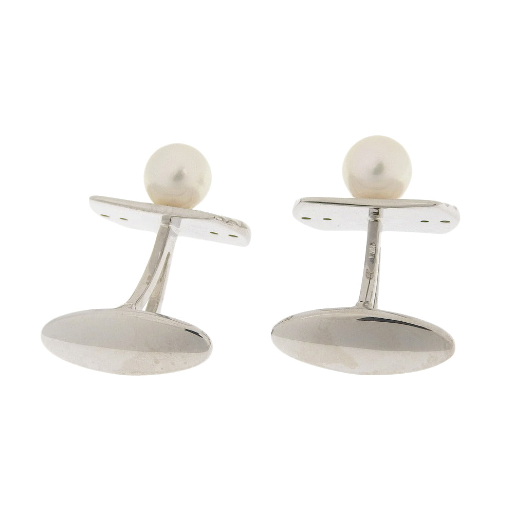 Mikimoto K18WG Pearl Cufflinks with Diamonds in Excellent Condition