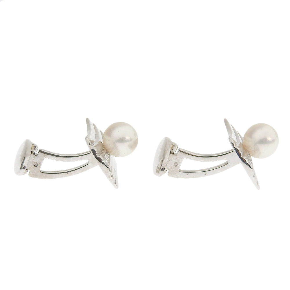 Mikimoto K18WG Pearl Cufflinks with Diamonds in Excellent Condition