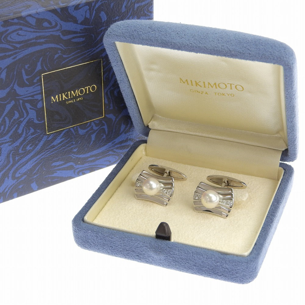 Mikimoto K18WG Pearl Cufflinks with Diamonds in Excellent Condition