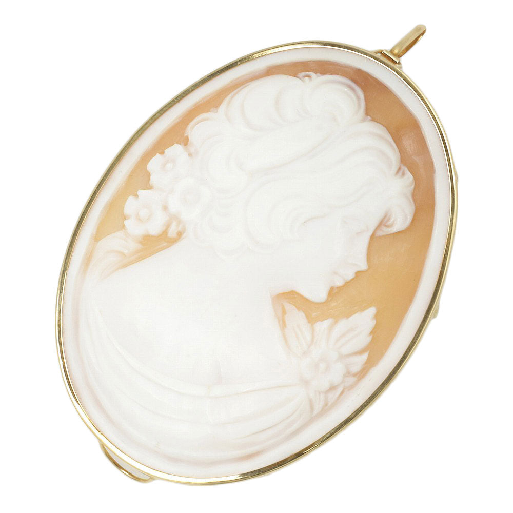 K18YG Shell Cameo Pendant Brooch