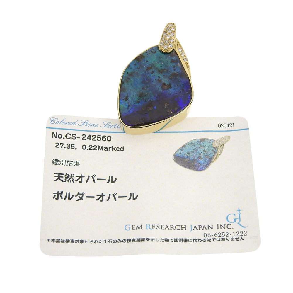 K18YG Boulder Opal Pendant Top with Diamond in Excellent Condition