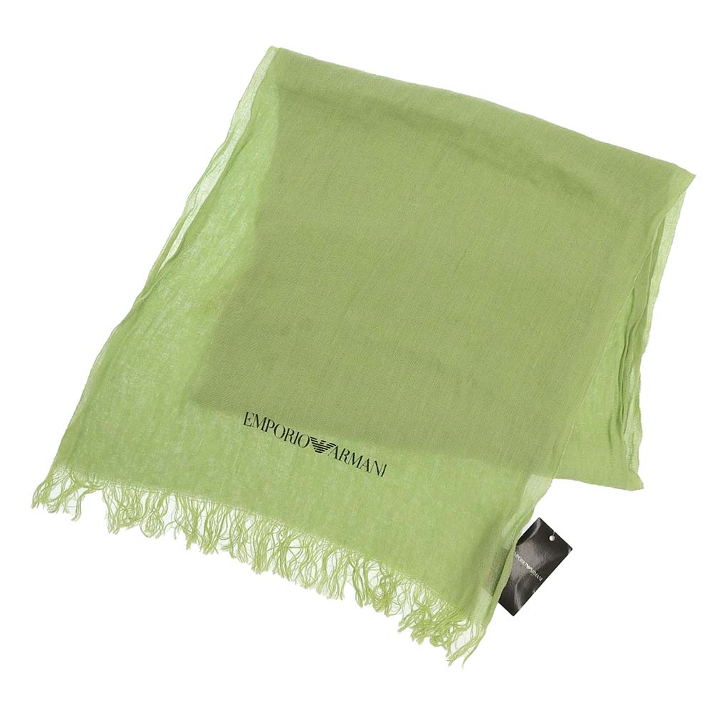 Emporio Armani Light Green Rayon Linen Scarf 48x198 cm in Very Good Condition