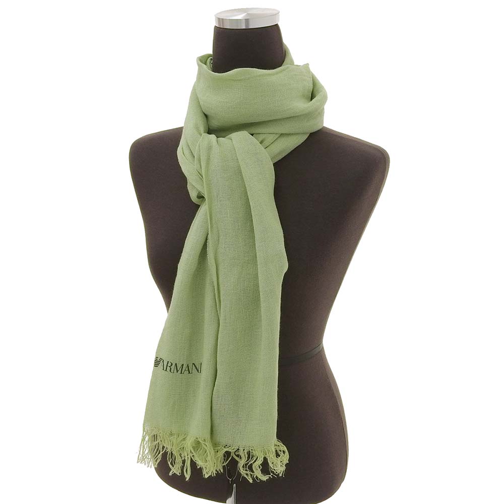 Emporio Armani Light Green Rayon Linen Scarf 48x198 cm in Very Good Condition